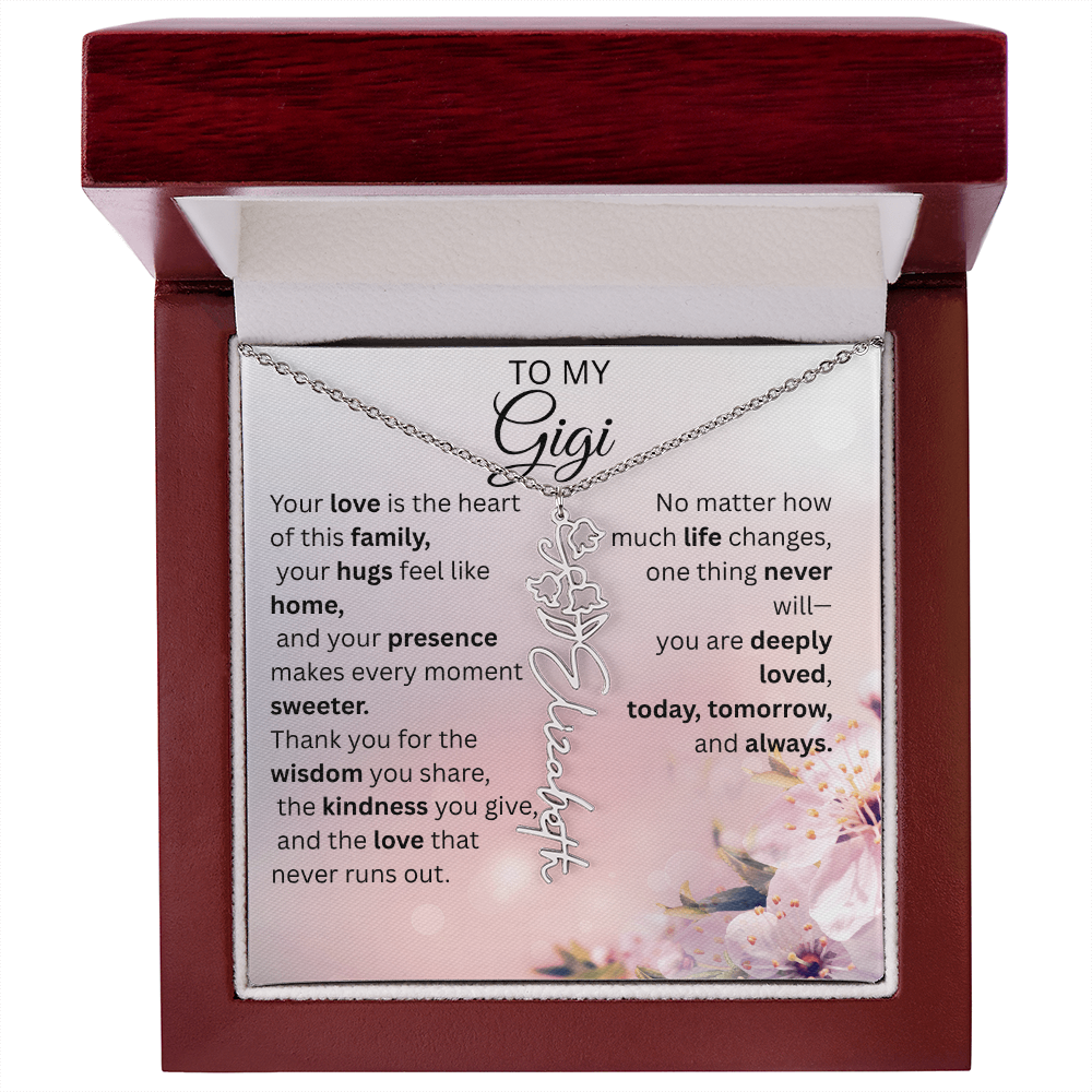 Personalized Gigi Flower Name Necklace – Custom Birth Flower Gift for Grandma