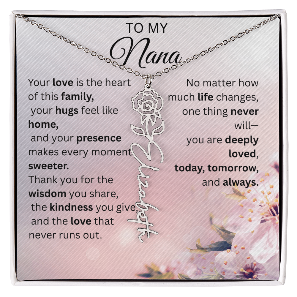 Personalized Nana Flower Name Necklace – Custom Birth Flower Gift for Nana from Grandchild