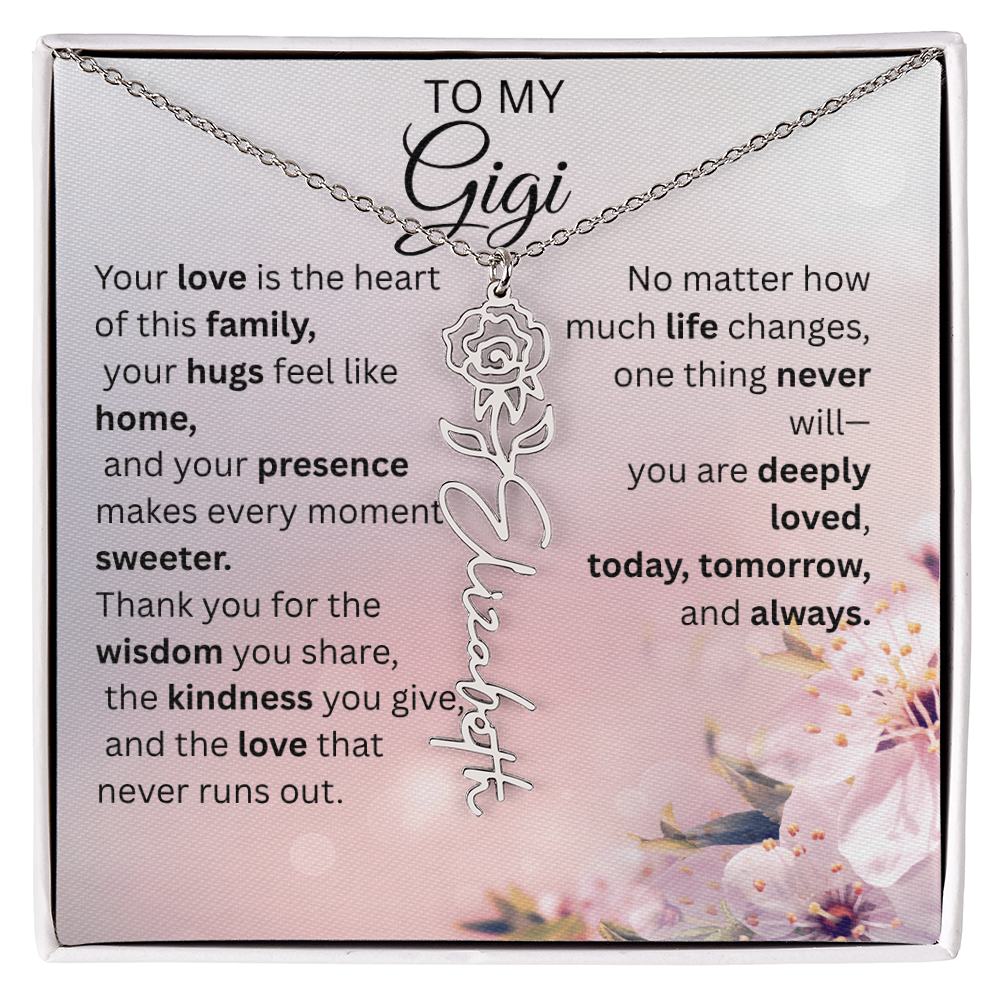 Personalized Gigi Flower Name Necklace – Custom Birth Flower Gift for Grandma