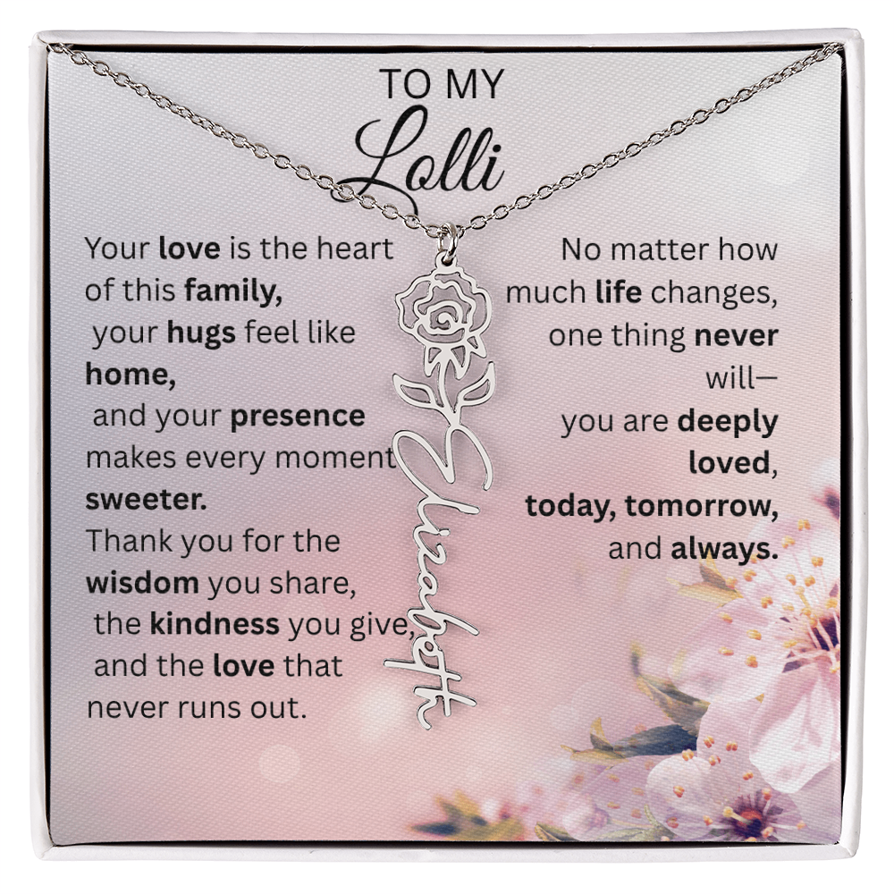 Personalized Lolli Flower Name Necklace – Custom Birth Flower Gift from Grandkids