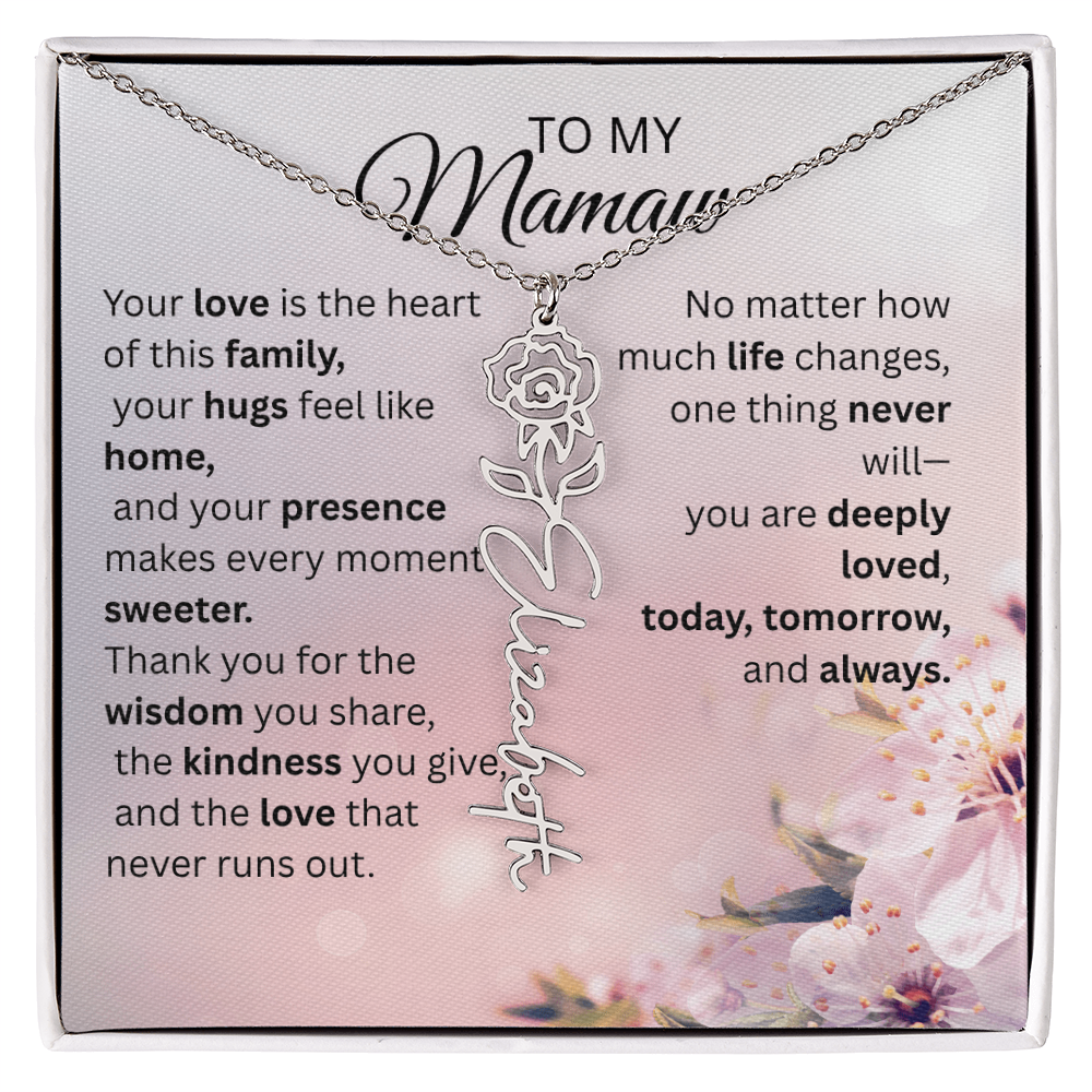 Personalized Mamaw Flower Name Necklace – Custom Birth Flower Gift for Grandma