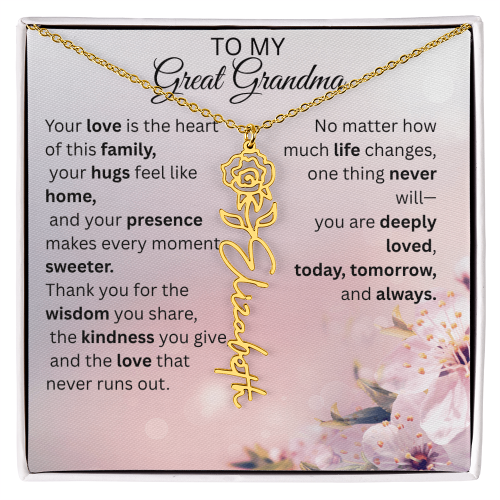 Personalized Flower Name Necklace for Great Grandma – Custom Birth Flower Gift
