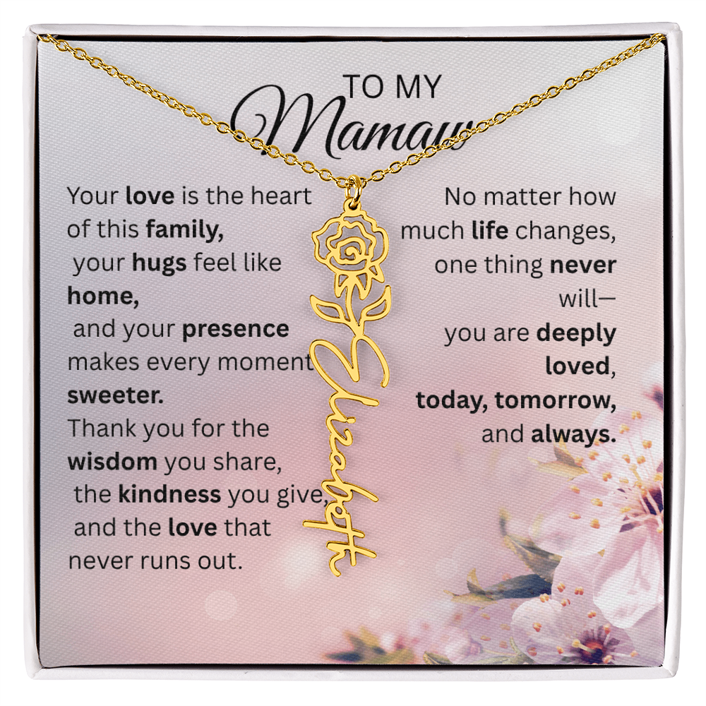 Personalized Mamaw Flower Name Necklace – Custom Birth Flower Gift for Grandma