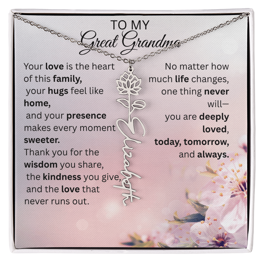 Personalized Flower Name Necklace for Great Grandma – Custom Birth Flower Gift