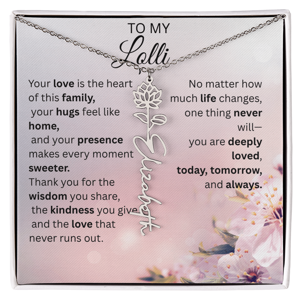 Personalized Lolli Flower Name Necklace – Custom Birth Flower Gift from Grandkids