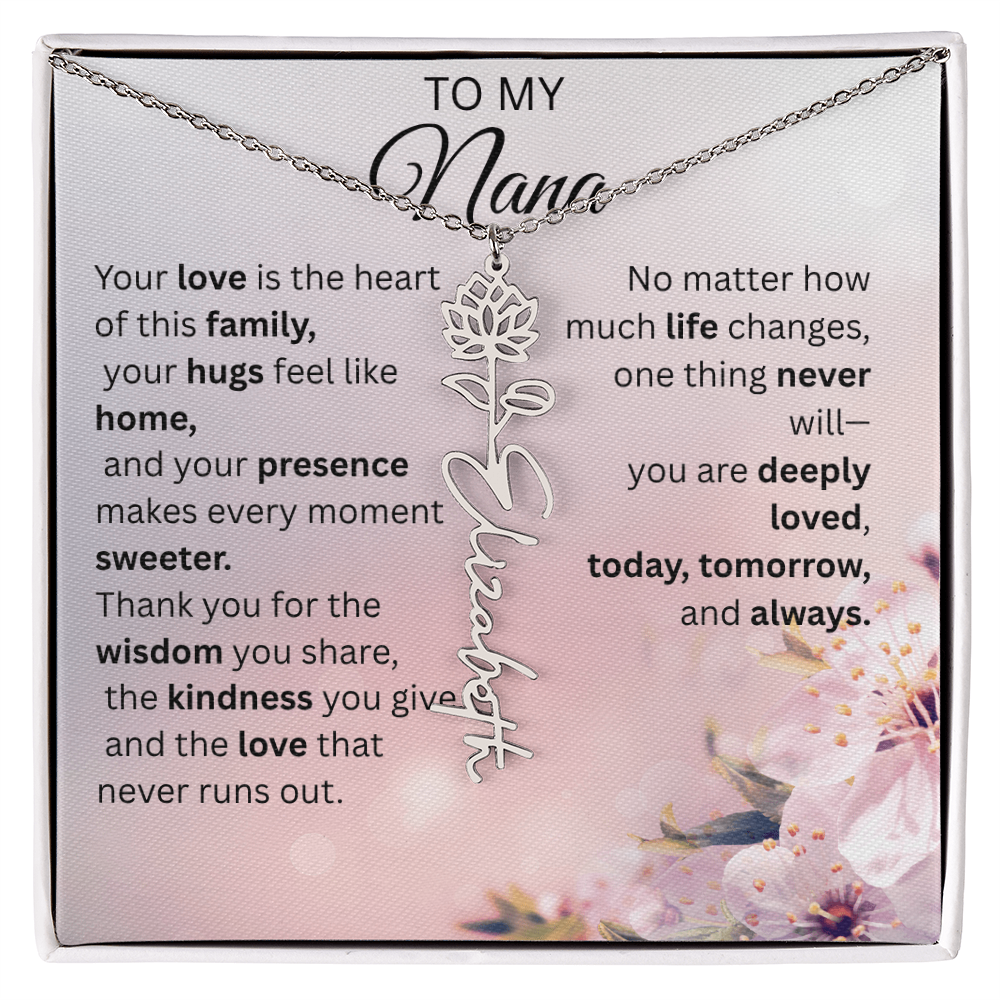 Personalized Nana Flower Name Necklace – Custom Birth Flower Gift for Nana from Grandchild
