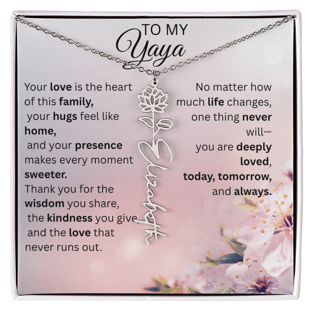Personalized Yaya Flower Name Necklace – Custom Birth Flower Gift for Grandma