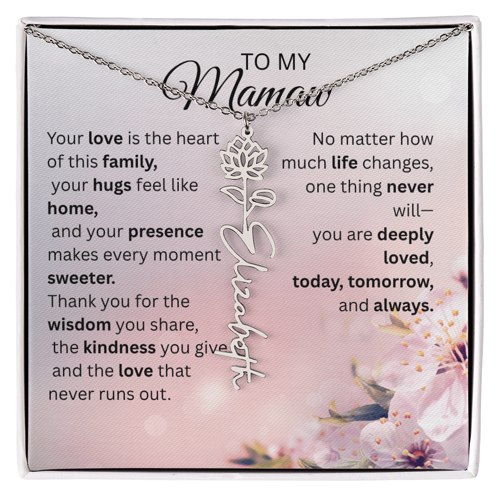 Personalized Mamaw Flower Name Necklace – Custom Birth Flower Gift for Grandma