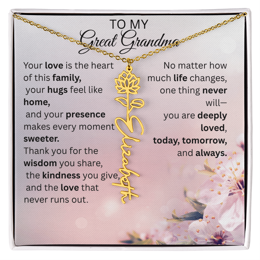 Personalized Flower Name Necklace for Great Grandma – Custom Birth Flower Gift