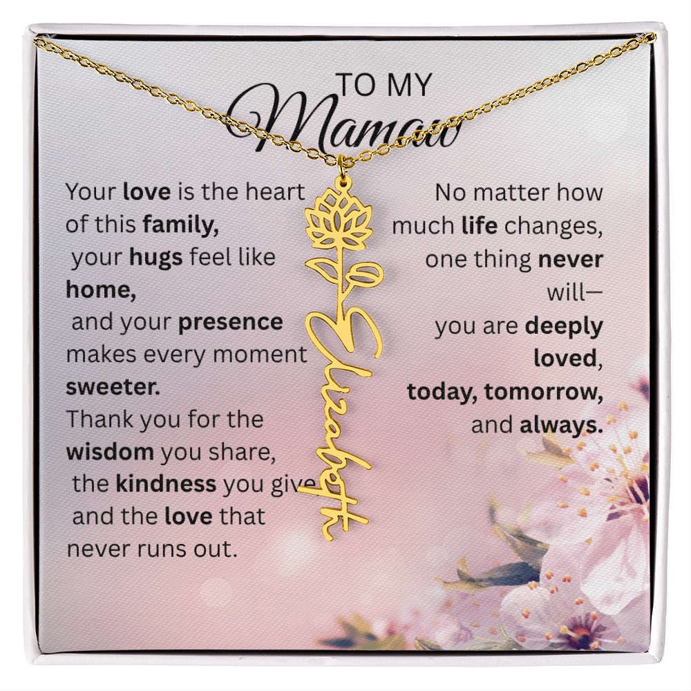 Personalized Mamaw Flower Name Necklace – Custom Birth Flower Gift for Grandma