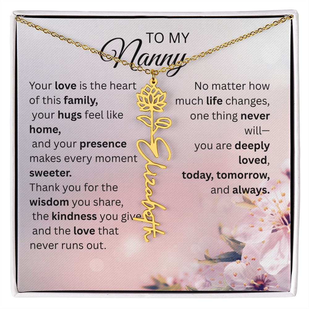 Personalized Nanny Flower Name Necklace – Custom Birth Flower Gift for Grandma