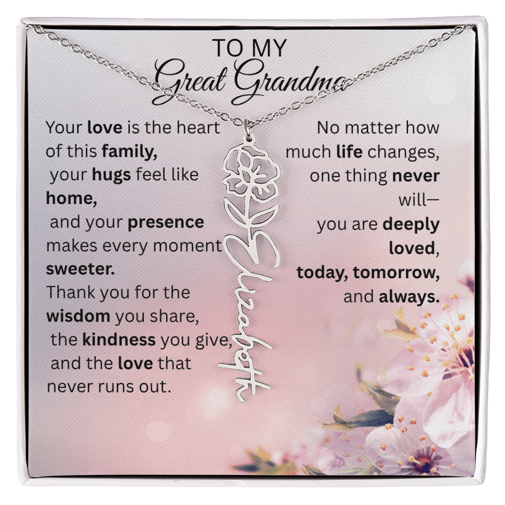 Personalized Flower Name Necklace for Great Grandma – Custom Birth Flower Gift