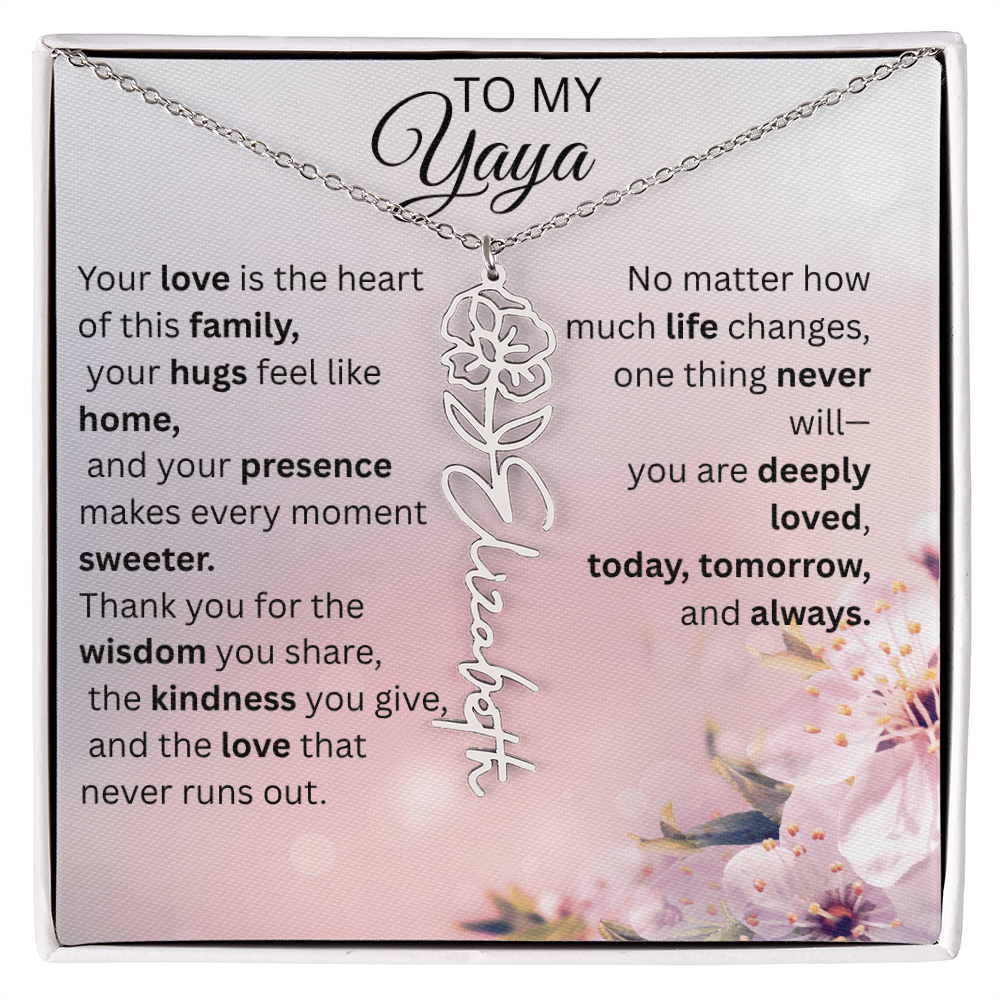 Personalized Yaya Flower Name Necklace – Custom Birth Flower Gift for Grandma