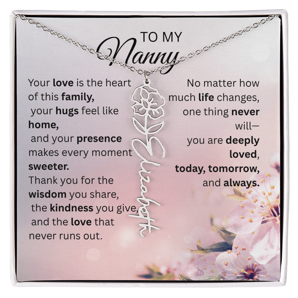Personalized Nanny Flower Name Necklace – Custom Birth Flower Gift for Grandma