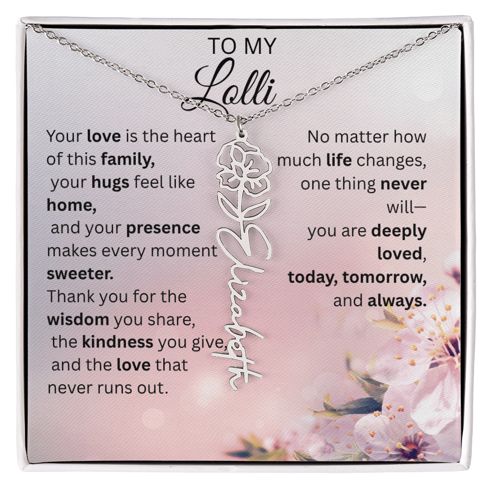 Personalized Lolli Flower Name Necklace – Custom Birth Flower Gift from Grandkids