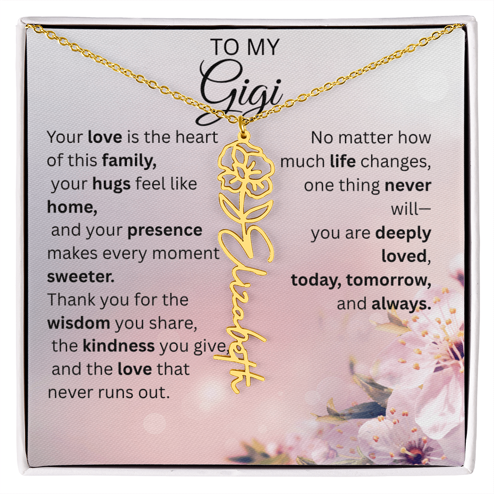 Personalized Gigi Flower Name Necklace – Custom Birth Flower Gift for Grandma