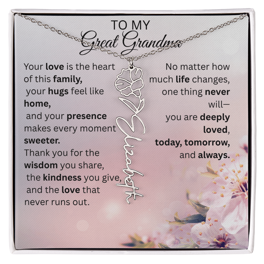 Personalized Flower Name Necklace for Great Grandma – Custom Birth Flower Gift