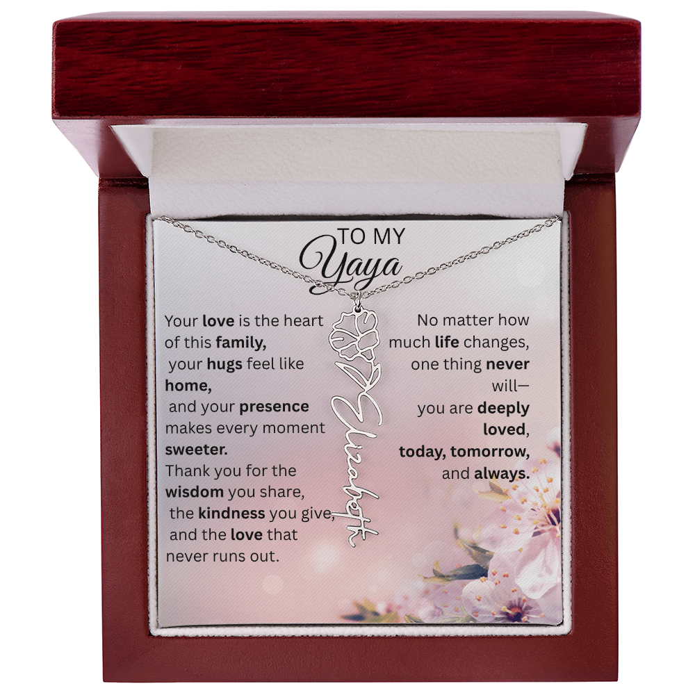 Personalized Yaya Flower Name Necklace – Custom Birth Flower Gift for Grandma