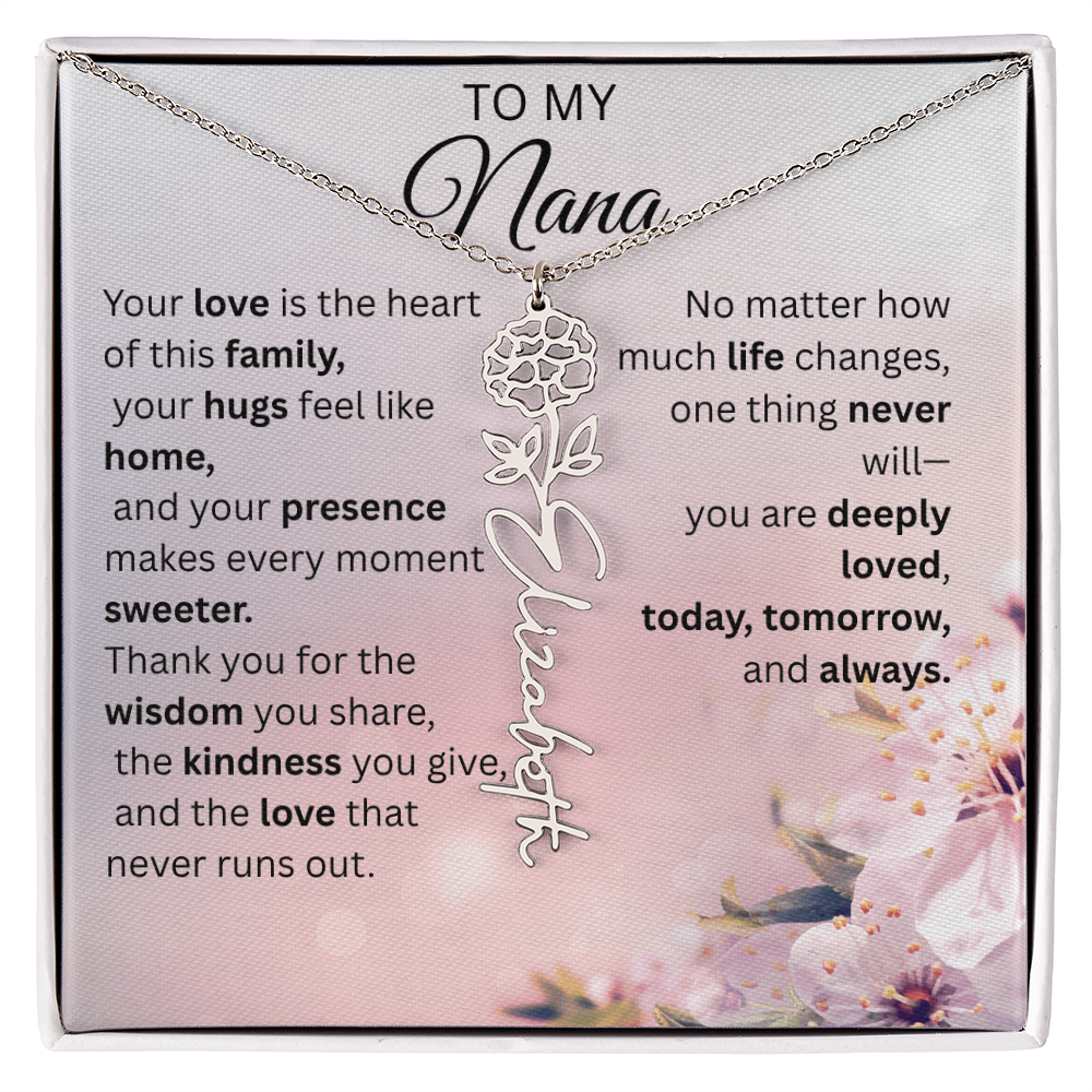 Personalized Nana Flower Name Necklace – Custom Birth Flower Gift for Nana from Grandchild