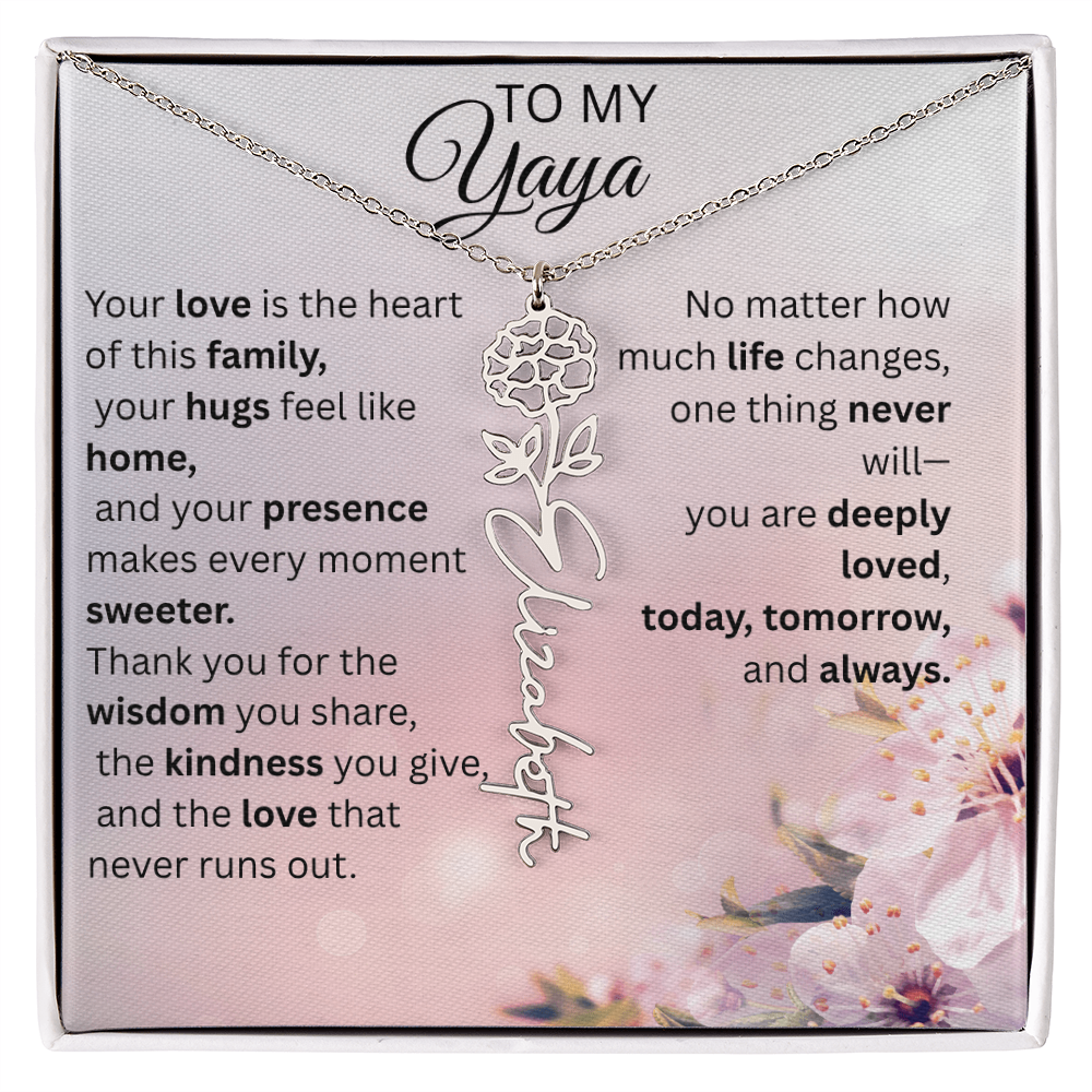 Personalized Yaya Flower Name Necklace – Custom Birth Flower Gift for Grandma