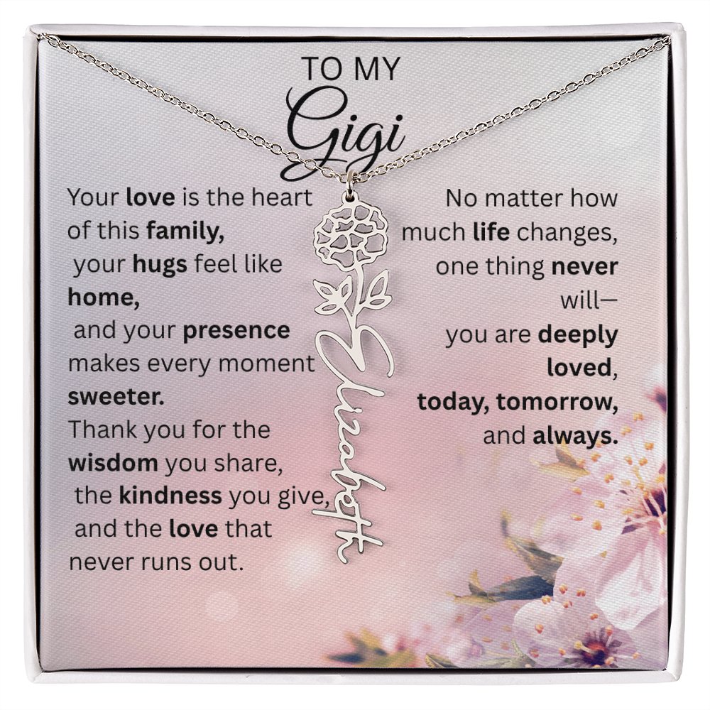 Personalized Gigi Flower Name Necklace – Custom Birth Flower Gift for Grandma