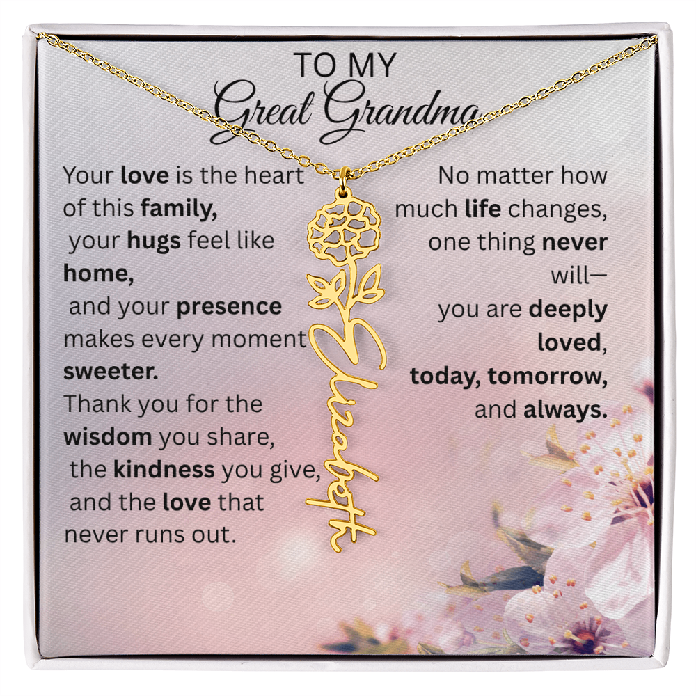 Personalized Flower Name Necklace for Great Grandma – Custom Birth Flower Gift