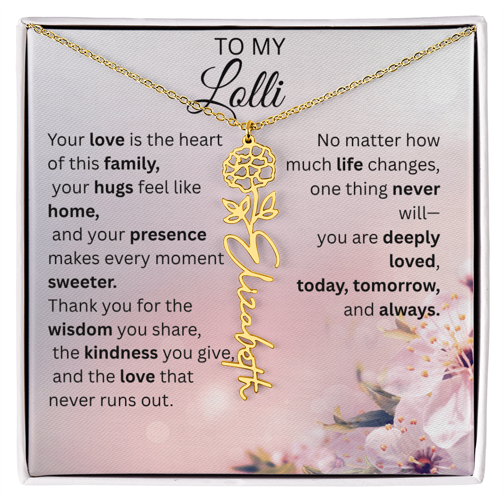 Personalized Lolli Flower Name Necklace – Custom Birth Flower Gift from Grandkids