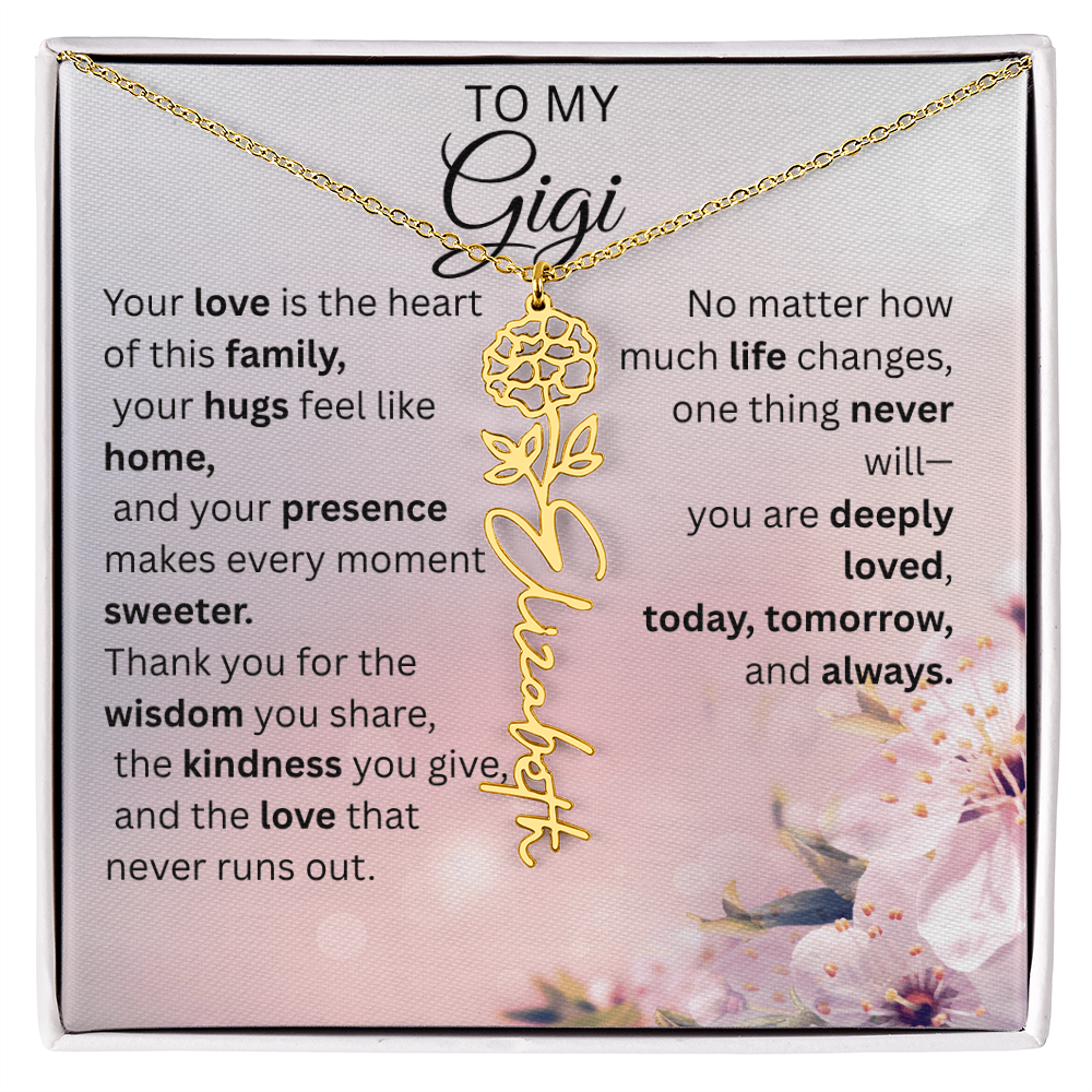 Personalized Gigi Flower Name Necklace – Custom Birth Flower Gift for Grandma