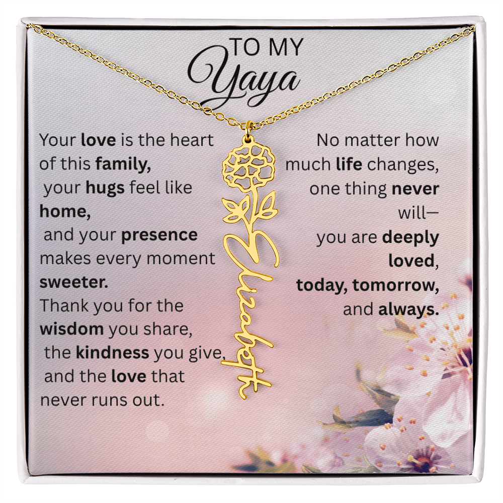 Personalized Yaya Flower Name Necklace – Custom Birth Flower Gift for Grandma