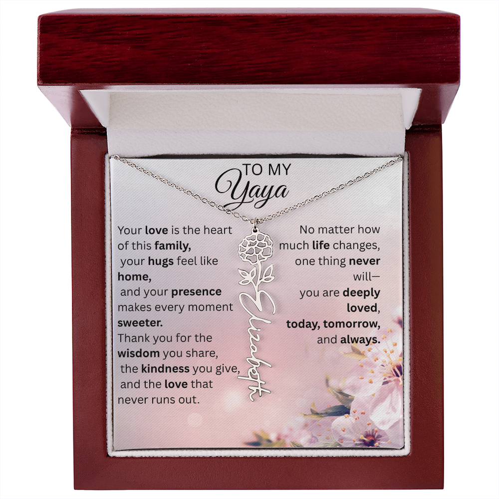 Personalized Yaya Flower Name Necklace – Custom Birth Flower Gift for Grandma