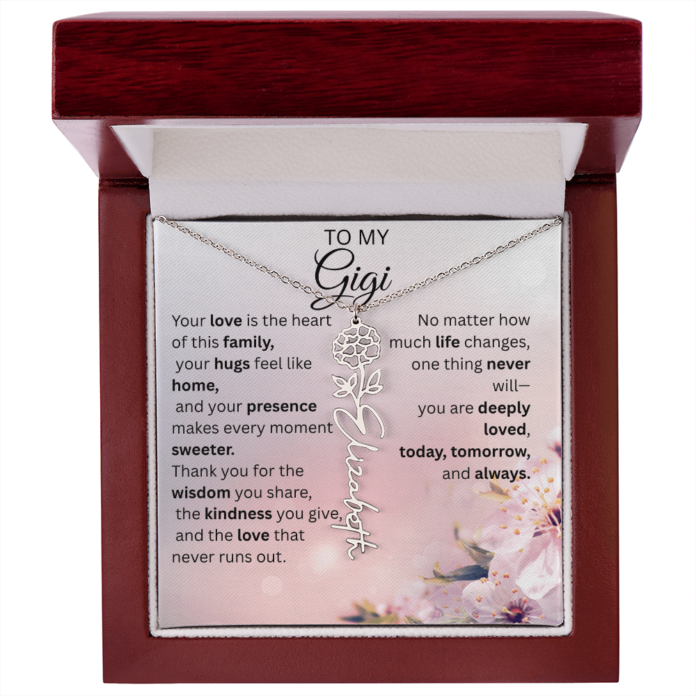 Personalized Gigi Flower Name Necklace – Custom Birth Flower Gift for Grandma