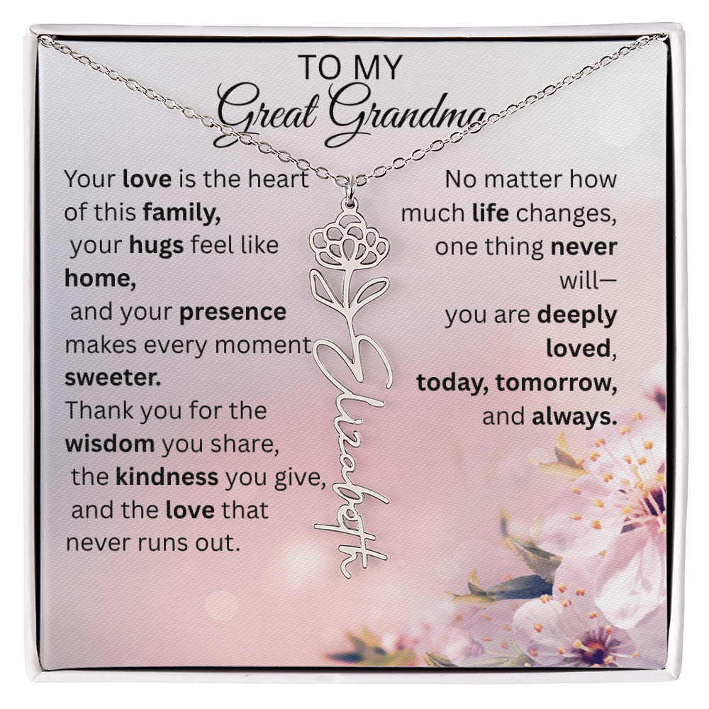Personalized Flower Name Necklace for Great Grandma – Custom Birth Flower Gift