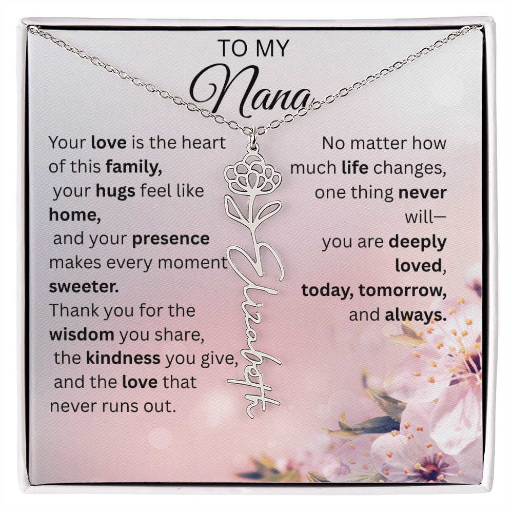 Personalized Nana Flower Name Necklace – Custom Birth Flower Gift for Nana from Grandchild
