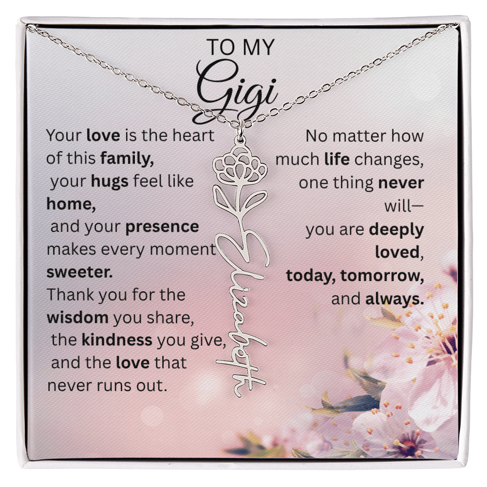 Personalized Gigi Flower Name Necklace – Custom Birth Flower Gift for Grandma