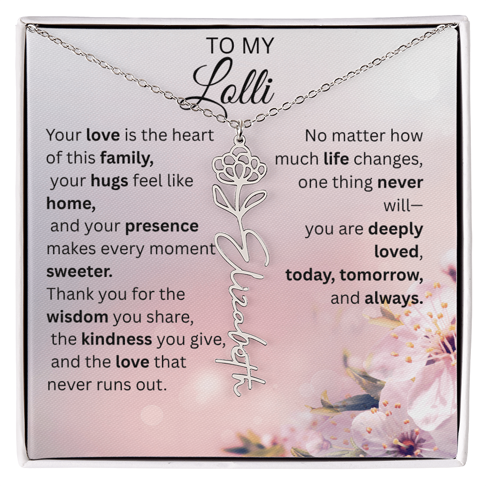 Personalized Lolli Flower Name Necklace – Custom Birth Flower Gift from Grandkids
