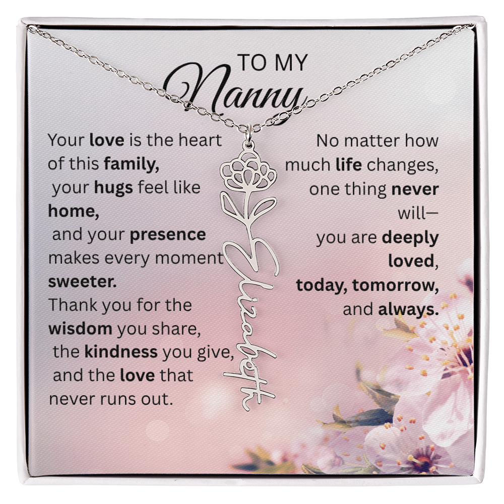 Personalized Nanny Flower Name Necklace – Custom Birth Flower Gift for Grandma