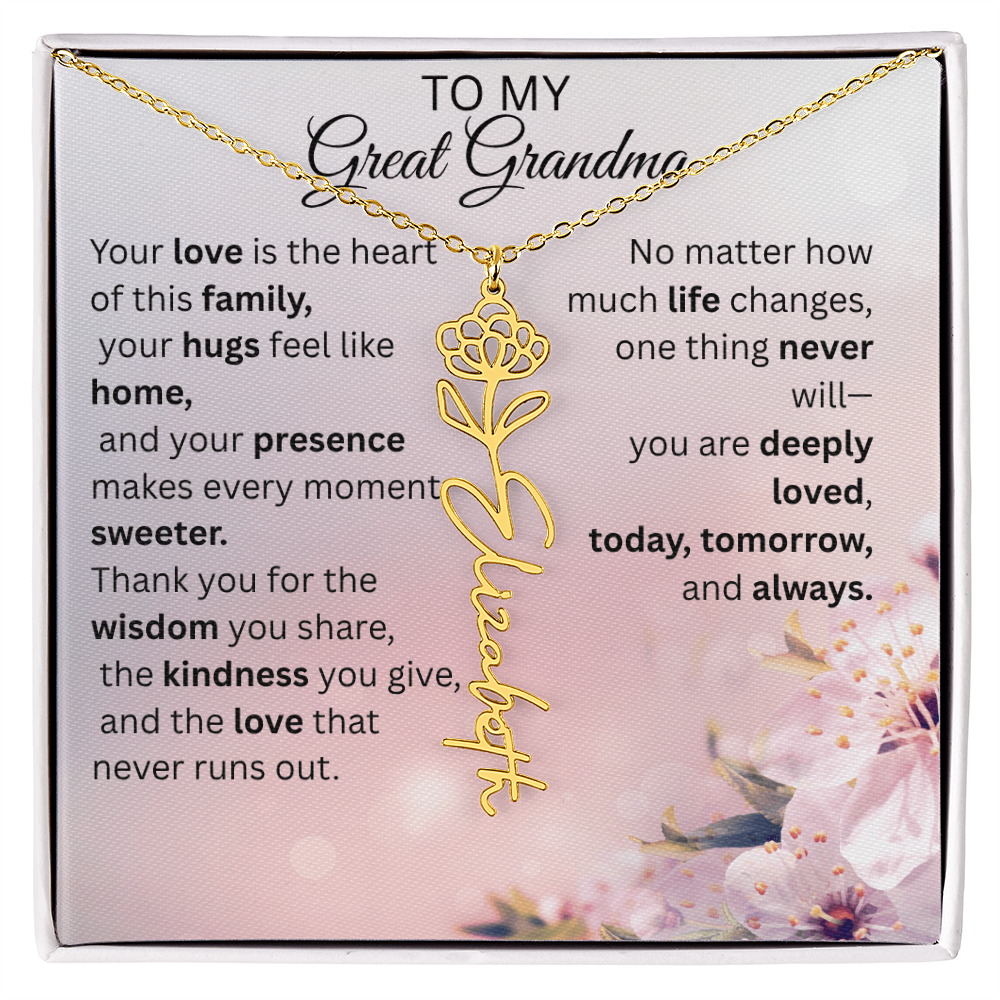 Personalized Flower Name Necklace for Great Grandma – Custom Birth Flower Gift