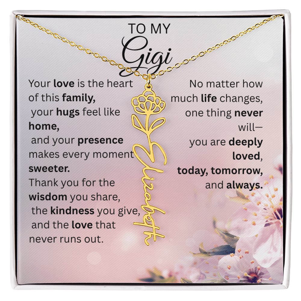 Personalized Gigi Flower Name Necklace – Custom Birth Flower Gift for Grandma