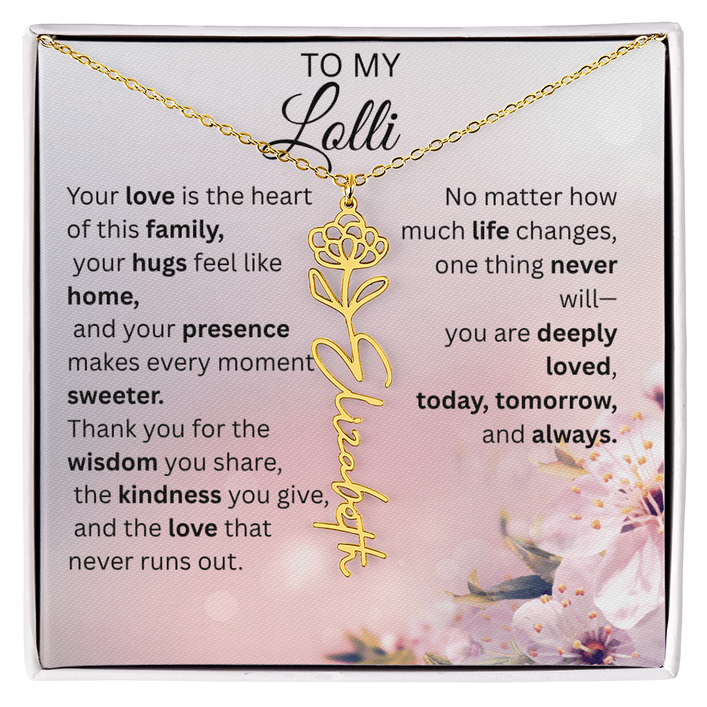Personalized Lolli Flower Name Necklace – Custom Birth Flower Gift from Grandkids