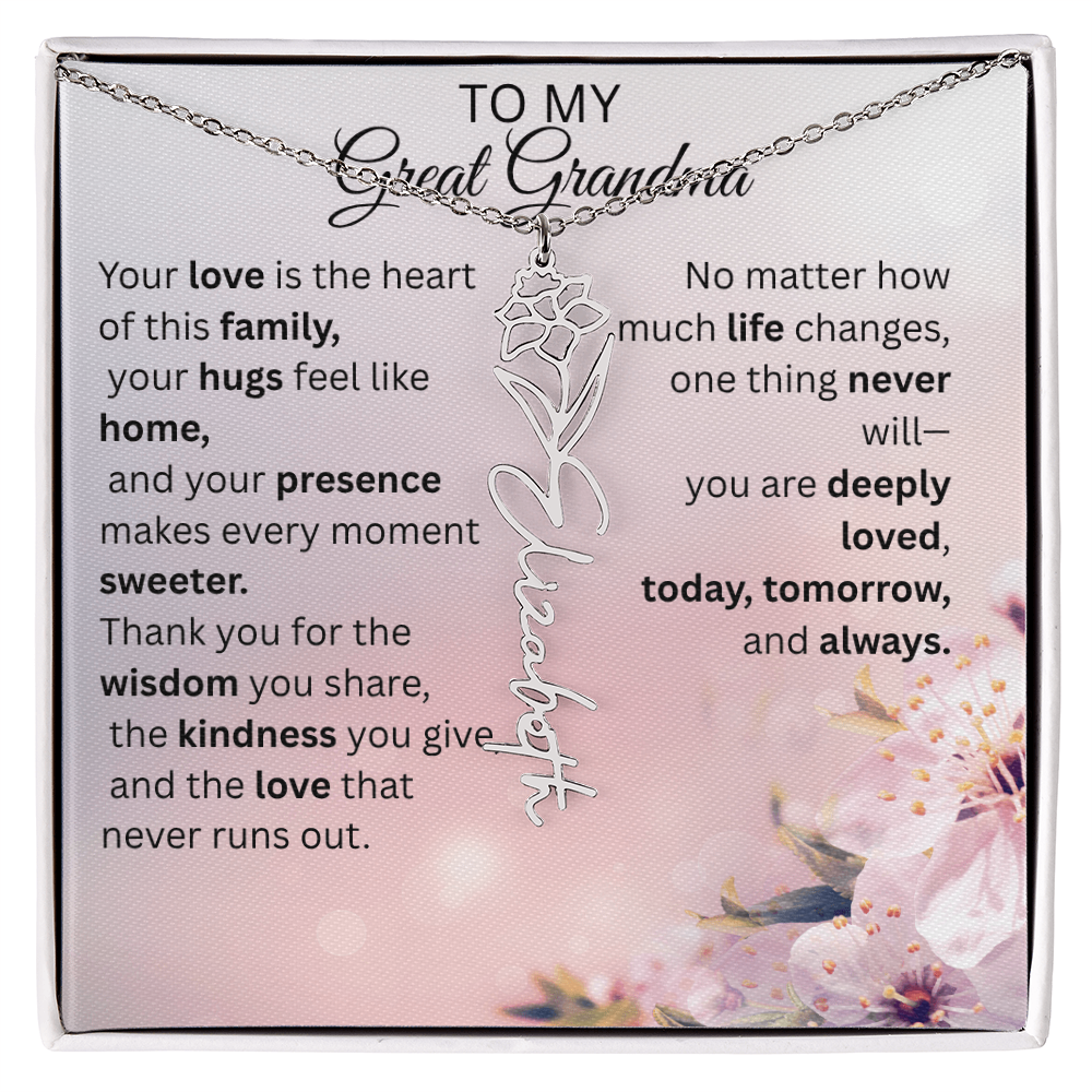 Personalized Flower Name Necklace for Great Grandma – Custom Birth Flower Gift