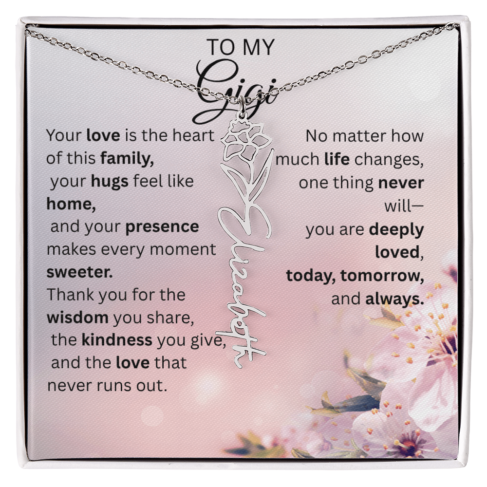 Personalized Gigi Flower Name Necklace – Custom Birth Flower Gift for Grandma