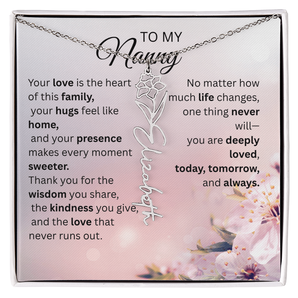 Personalized Nanny Flower Name Necklace – Custom Birth Flower Gift for Grandma