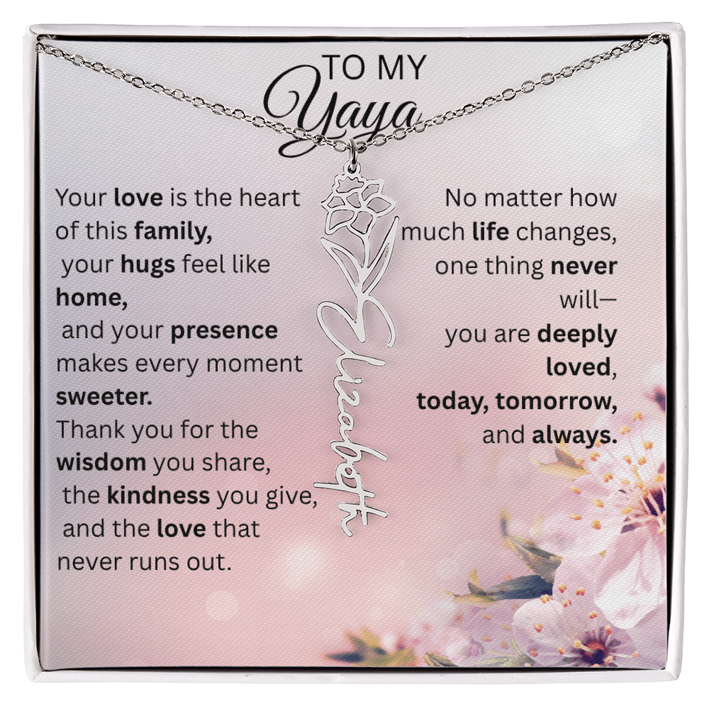 Personalized Yaya Flower Name Necklace – Custom Birth Flower Gift for Grandma