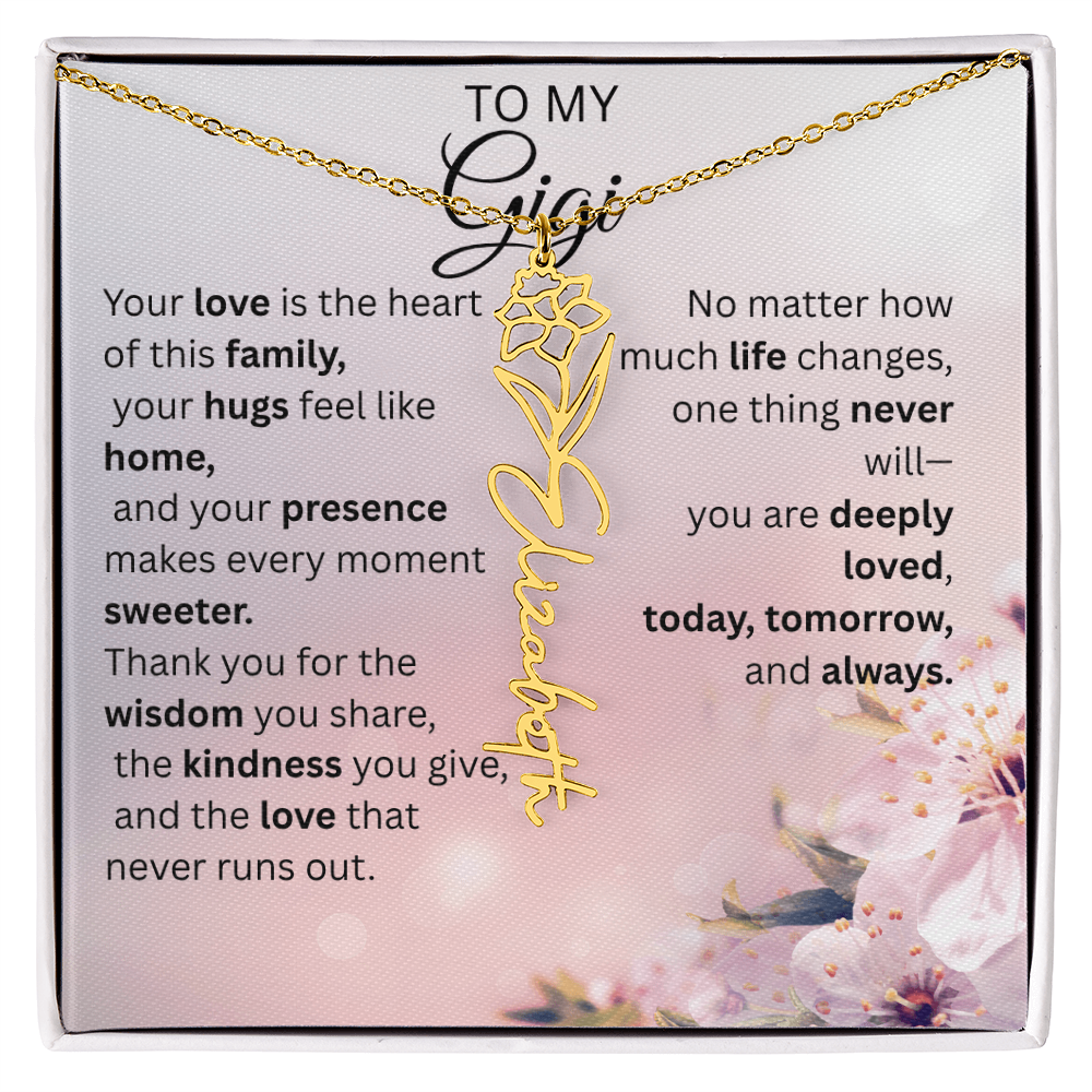 Personalized Gigi Flower Name Necklace – Custom Birth Flower Gift for Grandma