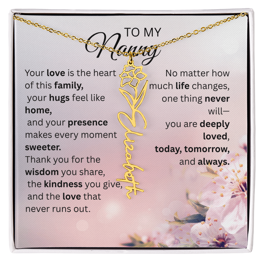 Personalized Nanny Flower Name Necklace – Custom Birth Flower Gift for Grandma