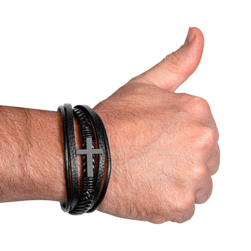 To My Stepdad Cross Leather Bracelet – Meaningful Faith Gift for Stepdad