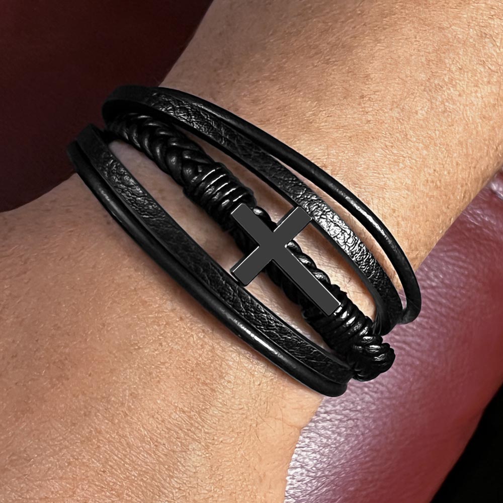 Blue Collar Dad Cross Leather Bracelet – Faith & Strength Gift for Dad