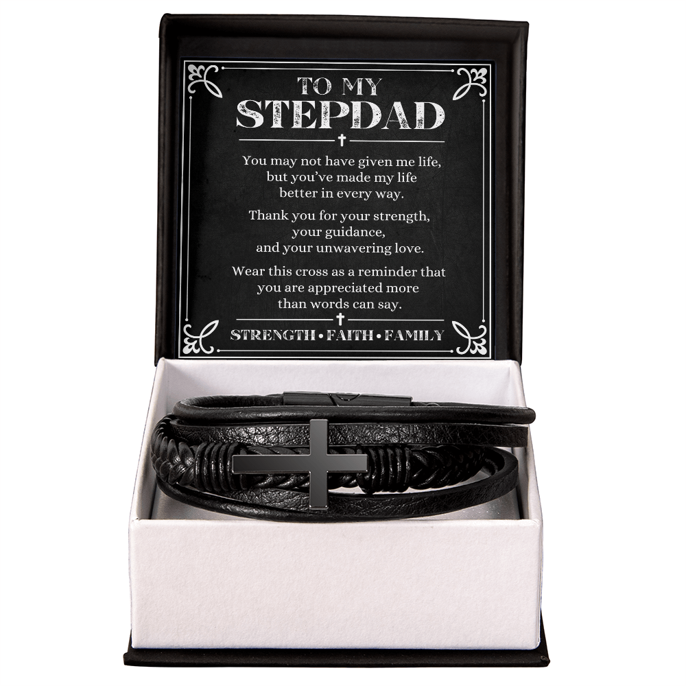 Meaningful cross bracelet gift for stepdad with sentimental message card
