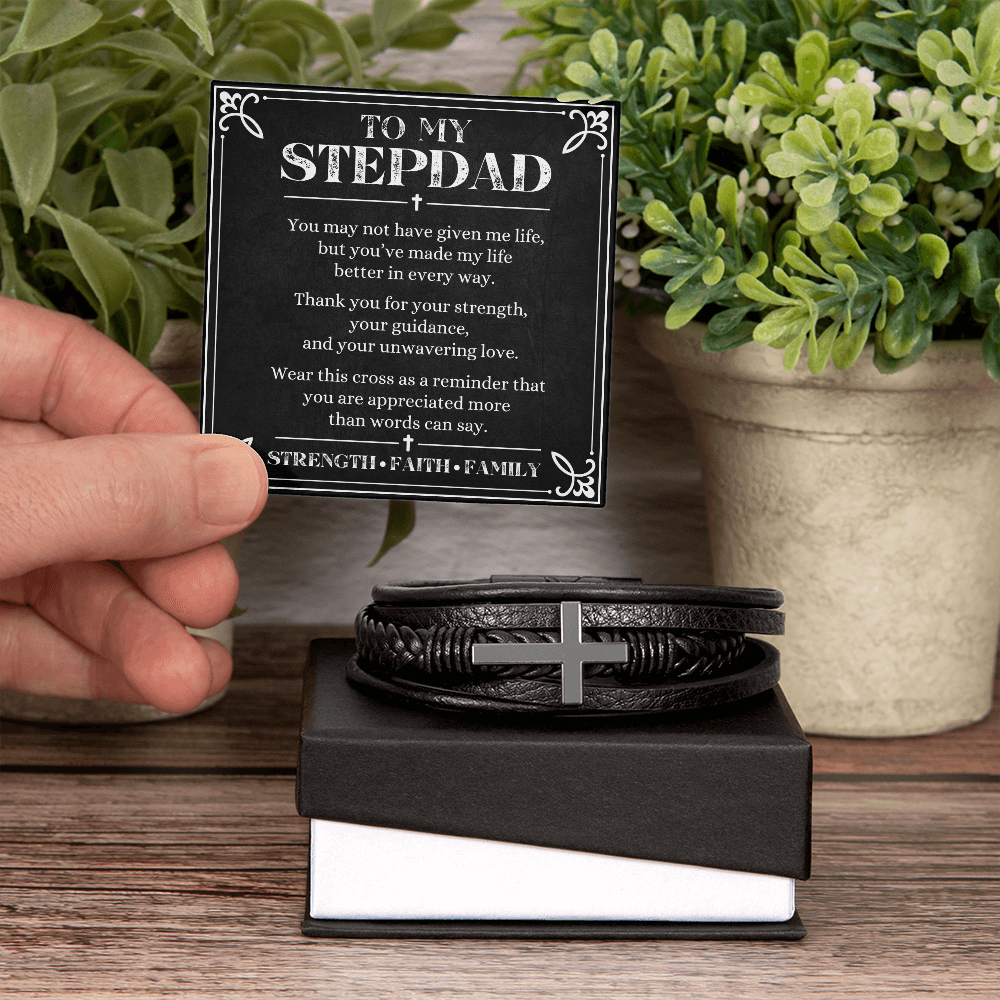 Men’s leather bracelet gift for bonus dad with heartfelt card
