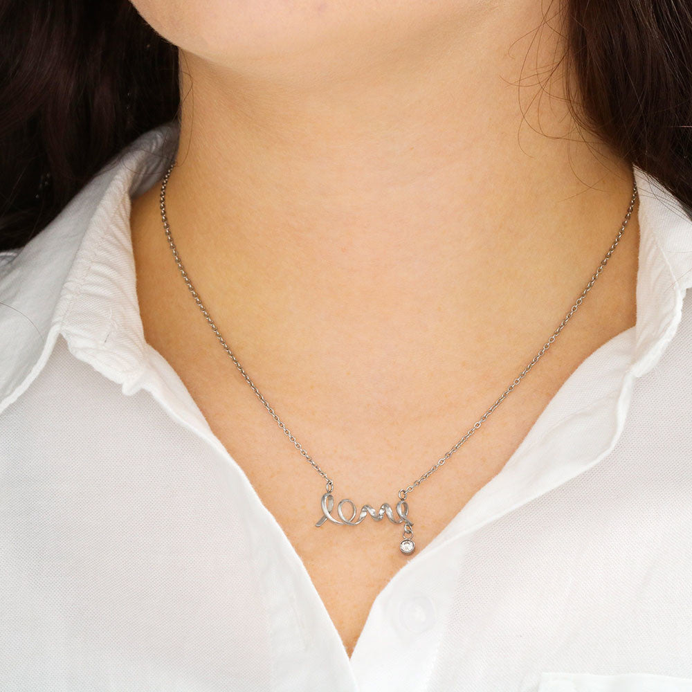 Love Script Necklace for Mom – Dainty “Love” Pendant Gift from Son, Meaningful Jewelry for Mother